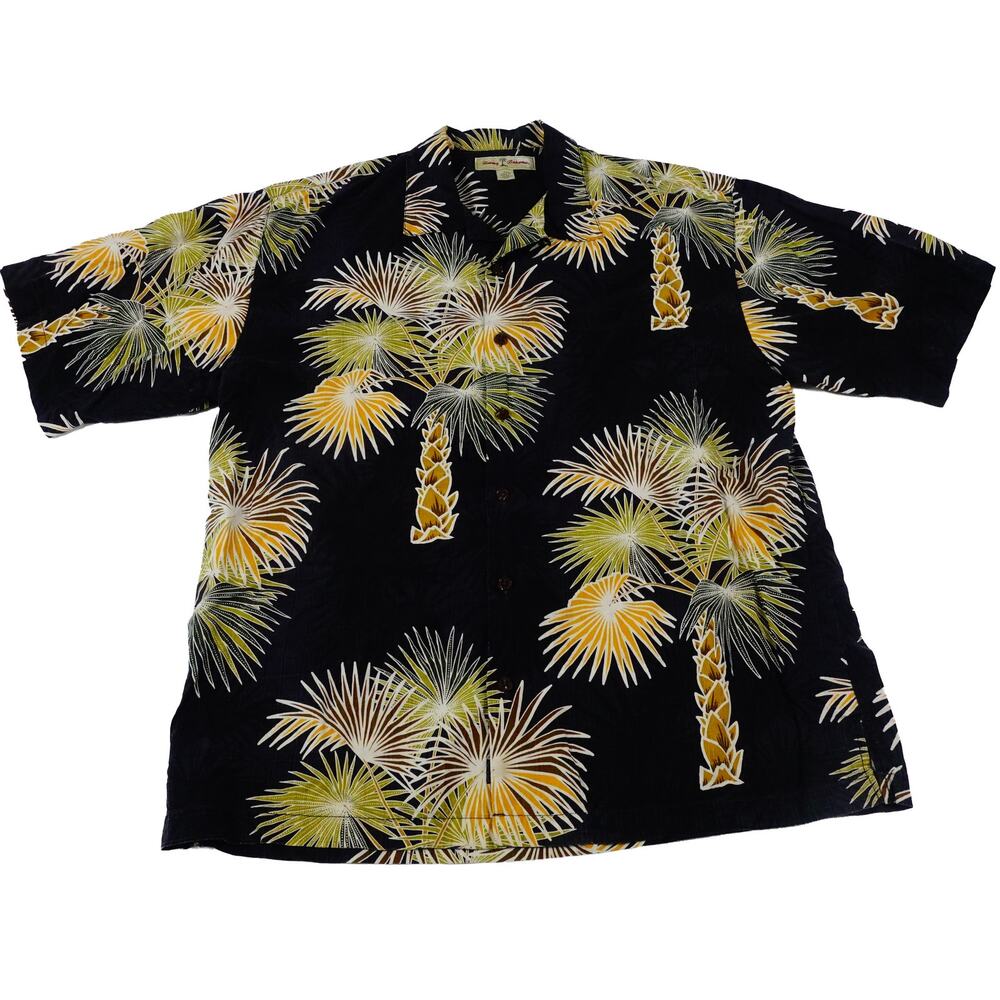 Tommy Bahama Floral Leaf Silk Hawaiian Tropical Button Up Camp Shirt Large